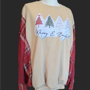 Upcycled Merry and Bright Christmas sweatshirt size XL